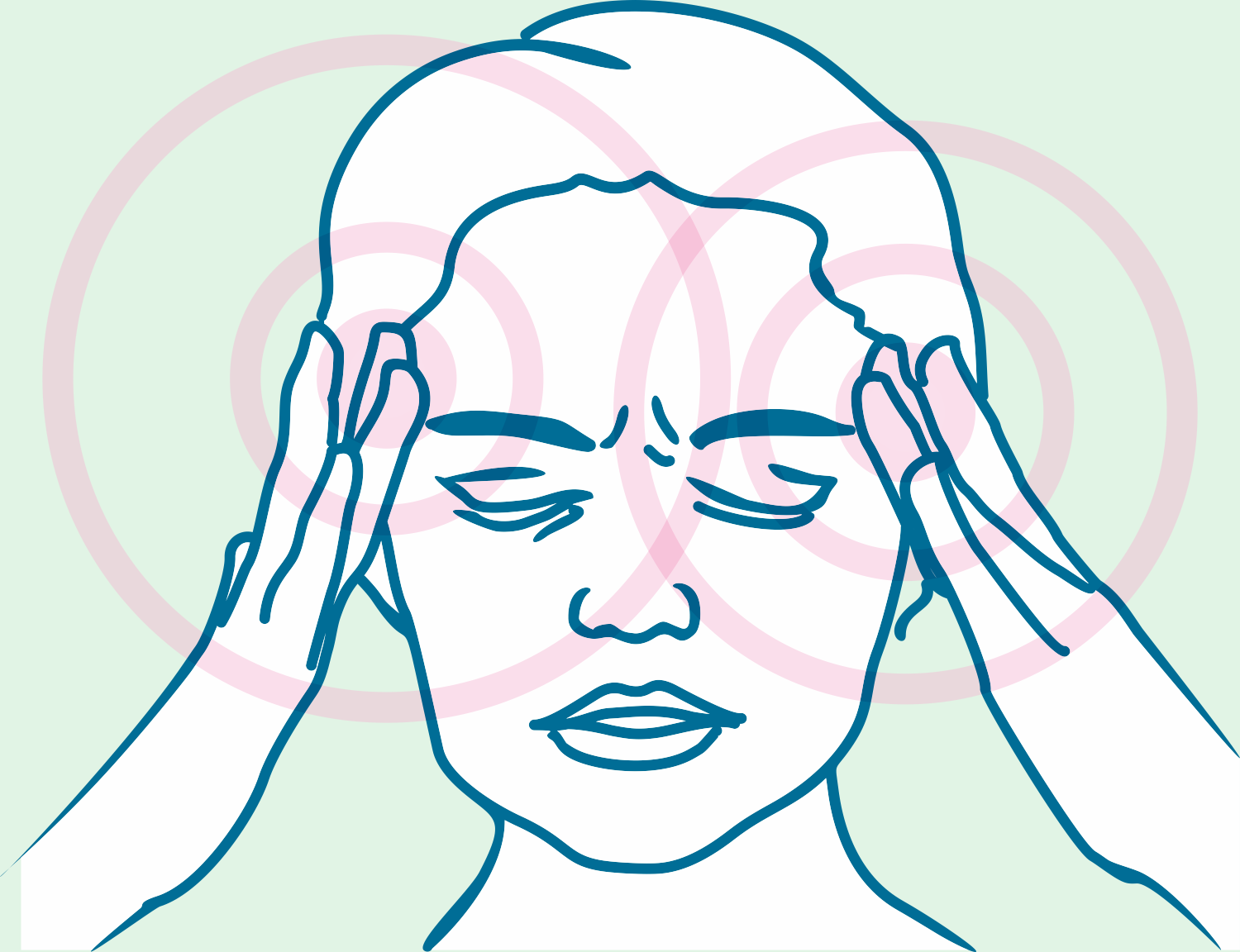 Migraine, pulsating headache, throbbing temples, fatigue