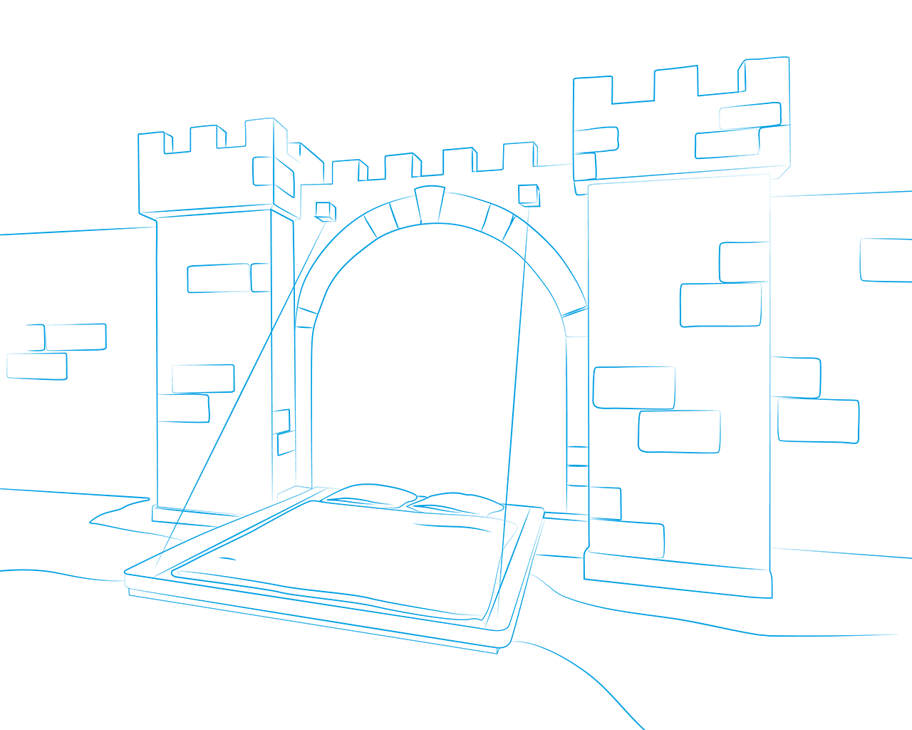 Średniowieczny zamek, zamek królewski, fosa, brama do zamku